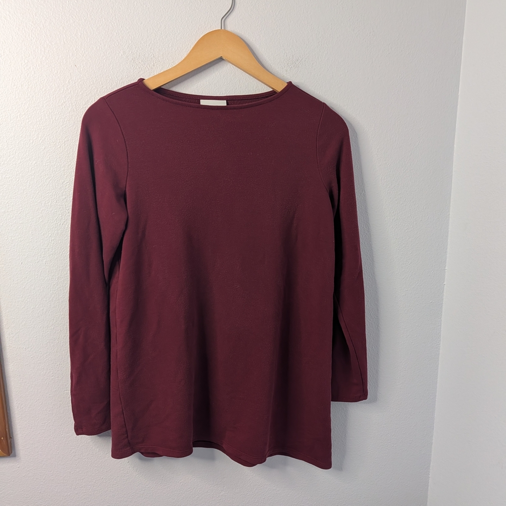 Pure Jill Luxe Tencel Long Sleeve Top Burgundy Plum Size S Soft‎ Stretch
